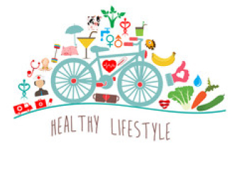graphic of bike, vegetables, fruits